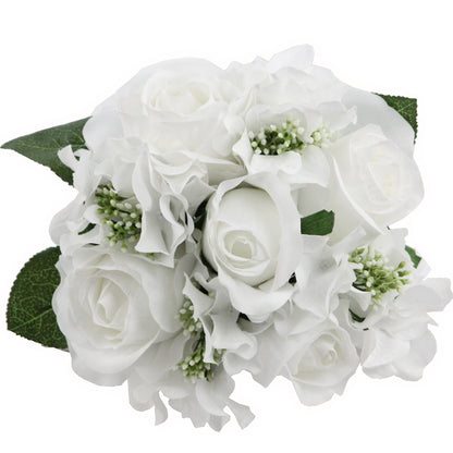 9 Stems Faux hydrangea Rosa Flower Bouquet Fake Flowers