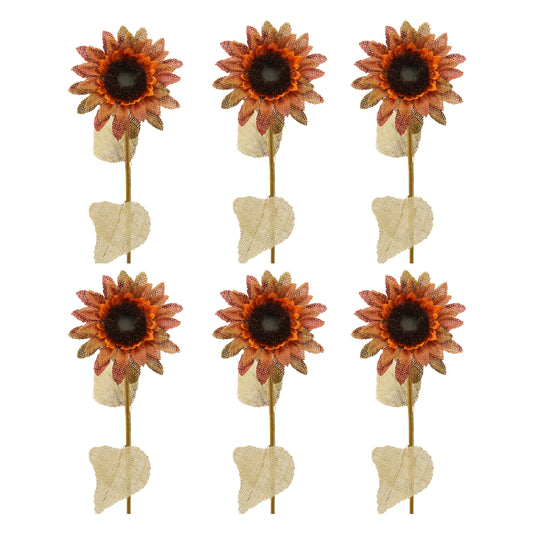 GPL4208-TUSCANY-6 Burlap Sunflower Stem 6 Pieces