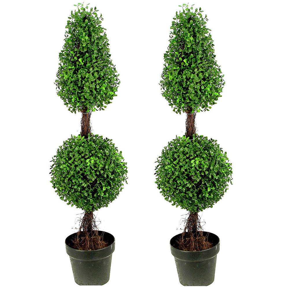 3’ Artificial Boxwood Leave Double Ball Shaped Topiary Tree, GTR4634-NATURAL
