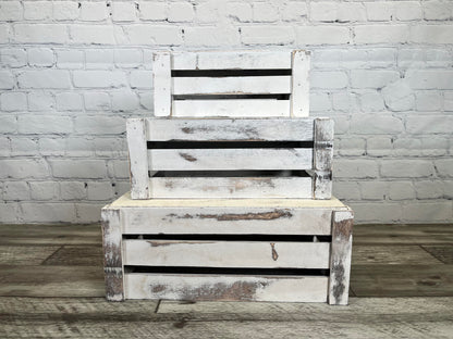 Rustic White Set Distressed Decorative Wood Crates Storage Container