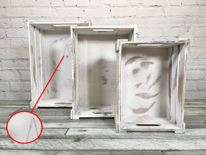 Rustic White Set Distressed Decorative Wood Crates Storage Container
