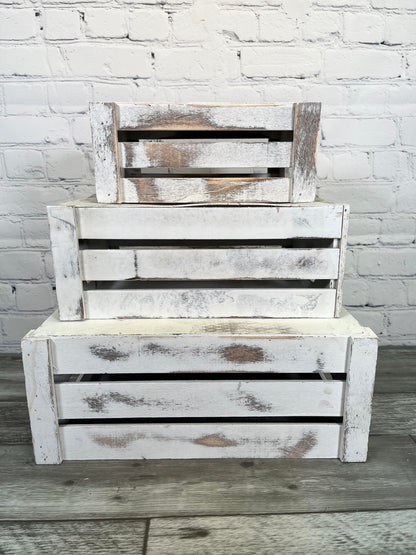 Rustic White Set Distressed Decorative Wood Crates Storage Container
