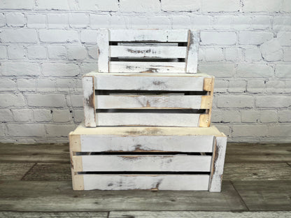Rustic White Set Distressed Decorative Wood Crates Storage Container