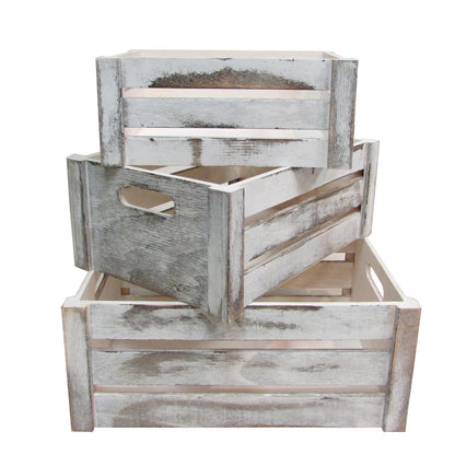 Rustic White Set Distressed Decorative Wood Crates Storage Container