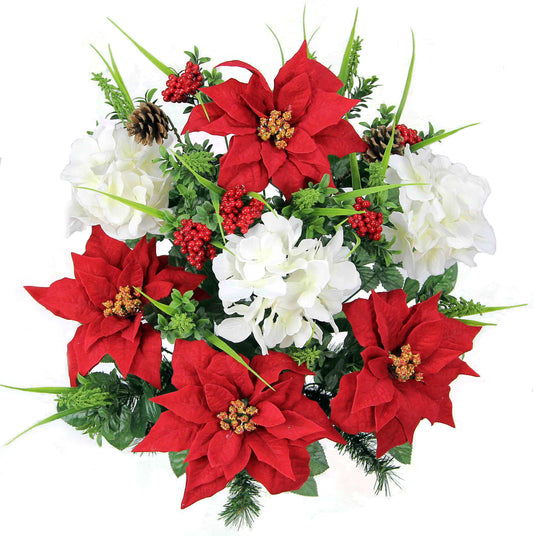 GPB5803 24 Stems Faux Poinsettia and Hydrangea Flowers Bush