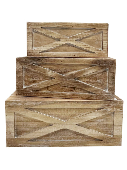 ABN5E172-WHT Rustic Nesting Wooden Crates Decorative Box, Barn Door